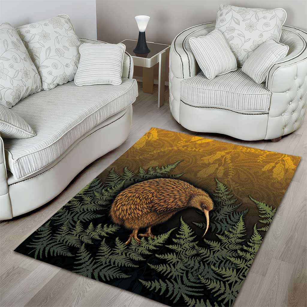 New Zealand Kiwi Bird Area Rug Silver Fern Mix Maori Pattern LT05 - Polynesian Pride