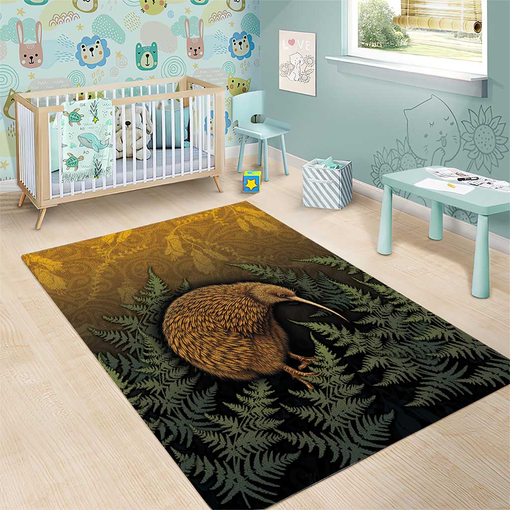 New Zealand Kiwi Bird Area Rug Silver Fern Mix Maori Pattern LT05 - Polynesian Pride