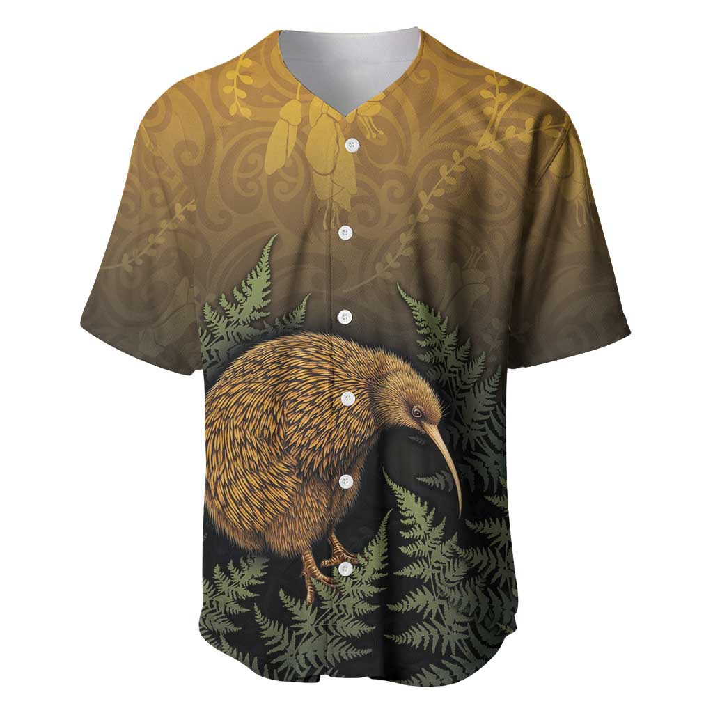 New Zealand Kiwi Bird Baseball Jersey Silver Fern Mix Maori Pattern LT05 Brown - Polynesian Pride