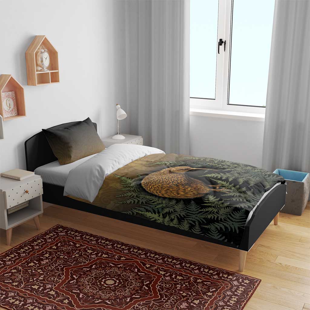 New Zealand Kiwi Bird Bedding Set Silver Fern Mix Maori Pattern