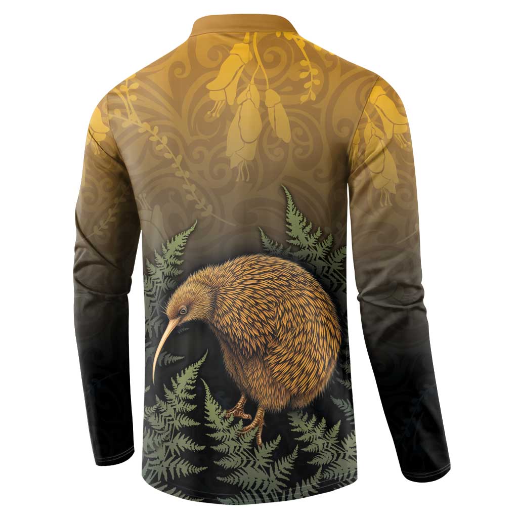 New Zealand Kiwi Bird Button Sweatshirt Silver Fern Mix Maori Pattern