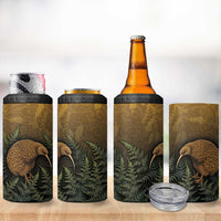 New Zealand Kiwi Bird 4 in 1 Can Cooler Tumbler Silver Fern Mix Maori Pattern