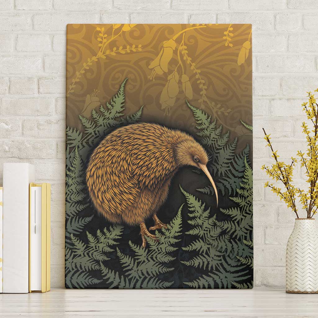 New Zealand Kiwi Bird Canvas Wall Art Silver Fern Mix Maori Pattern