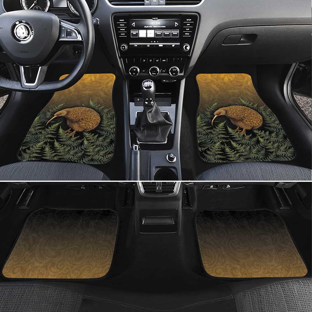 New Zealand Kiwi Bird Car Mats Silver Fern Mix Maori Pattern LT05 Set 4pcs Brown - Polynesian Pride