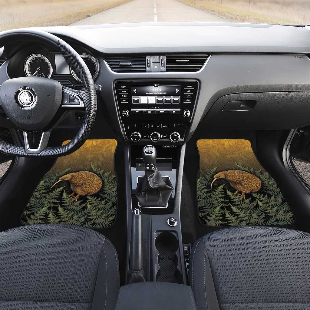 New Zealand Kiwi Bird Car Mats Silver Fern Mix Maori Pattern LT05 Set 2pcs - Front Brown - Polynesian Pride