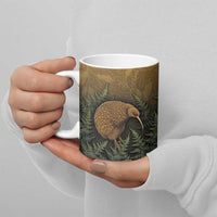 New Zealand Kiwi Bird Ceramic Mug Silver Fern Mix Maori Pattern