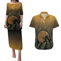New Zealand Kiwi Bird Couples Matching Puletasi and Hawaiian Shirt Silver Fern Mix Maori Pattern