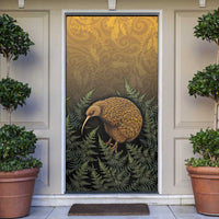 New Zealand Kiwi Bird Door Cover Silver Fern Mix Maori Pattern