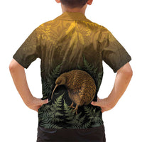 New Zealand Kiwi Bird Family Matching Off Shoulder Maxi Dress and Hawaiian Shirt Silver Fern Mix Maori Pattern