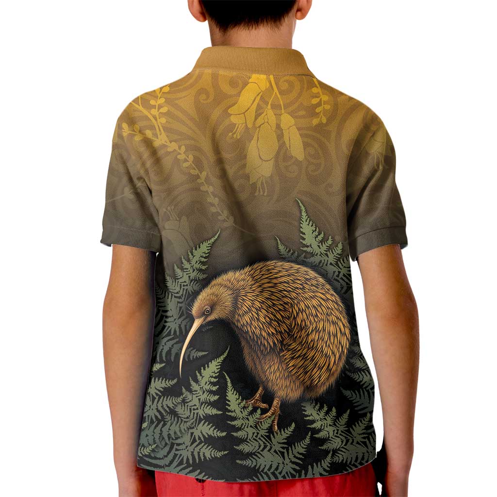 New Zealand Kiwi Bird Kid Polo Shirt Silver Fern Mix Maori Pattern
