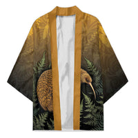 New Zealand Kiwi Bird Kimono Silver Fern Mix Maori Pattern LT05 Unisex Brown - Polynesian Pride