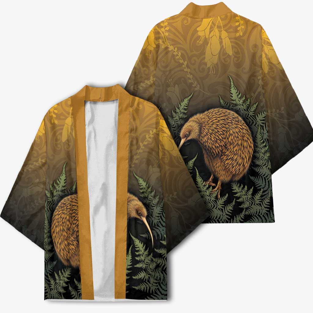 New Zealand Kiwi Bird Kimono Silver Fern Mix Maori Pattern LT05 - Polynesian Pride