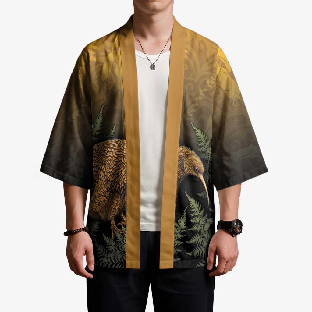 New Zealand Kiwi Bird Kimono Silver Fern Mix Maori Pattern LT05 - Polynesian Pride