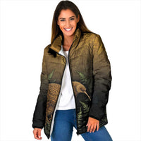 New Zealand Kiwi Bird Padded Jacket Silver Fern Mix Maori Pattern
