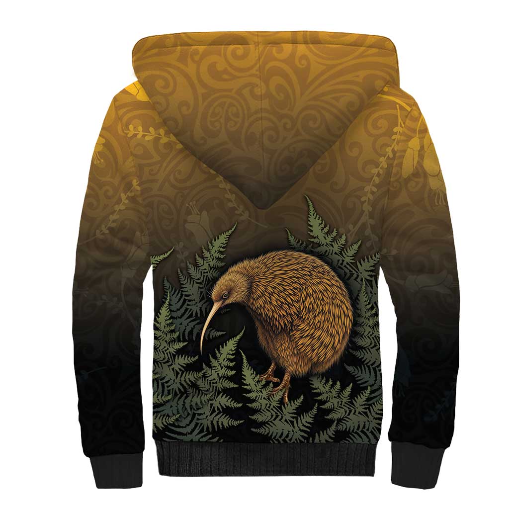New Zealand Kiwi Bird Sherpa Hoodie Silver Fern Mix Maori Pattern LT05 - Polynesian Pride