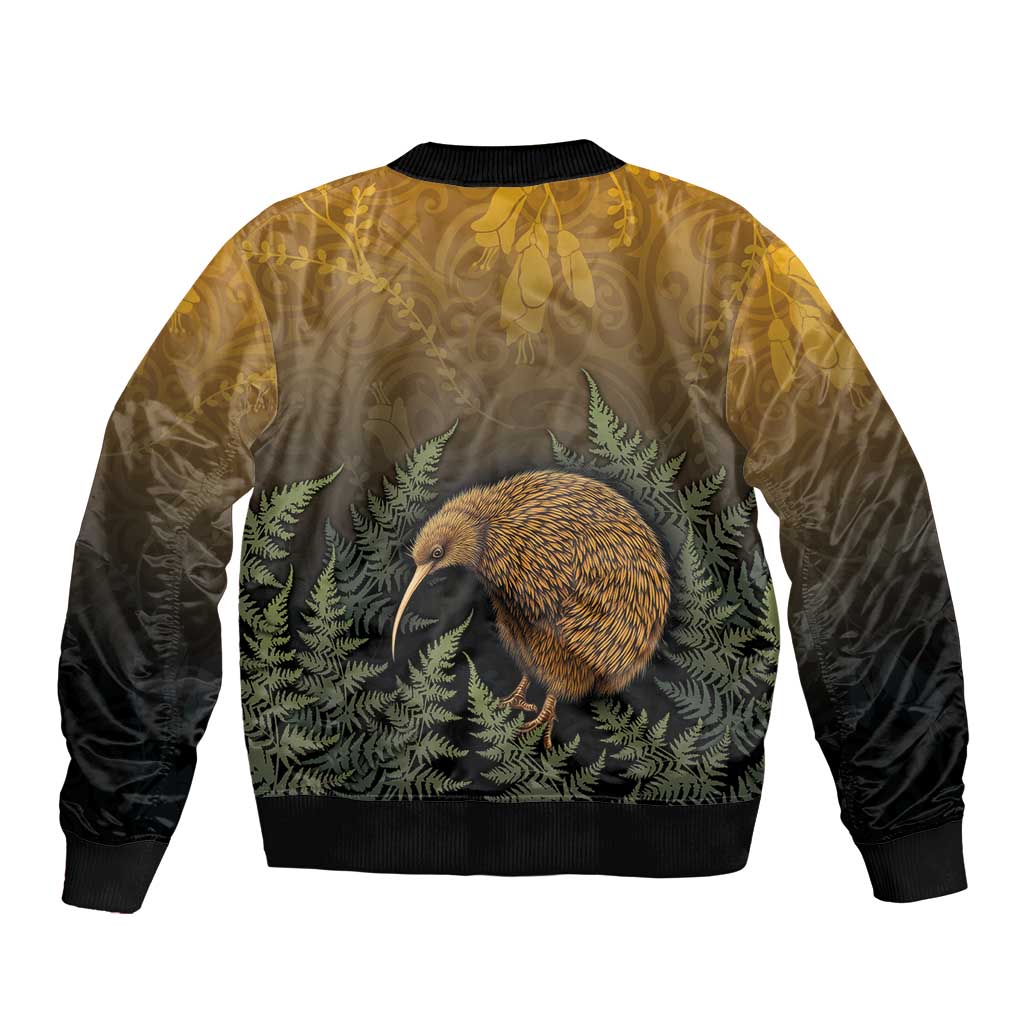 New Zealand Kiwi Bird Sleeve Zip Bomber Jacket Silver Fern Mix Maori Pattern LT05 - Polynesian Pride