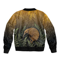 New Zealand Kiwi Bird Sleeve Zip Bomber Jacket Silver Fern Mix Maori Pattern LT05 - Polynesian Pride
