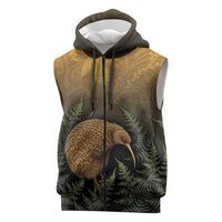 New Zealand Kiwi Bird Sleeveless Zip Hoodie Silver Fern Mix Maori Pattern LT05 Brown - Polynesian Pride