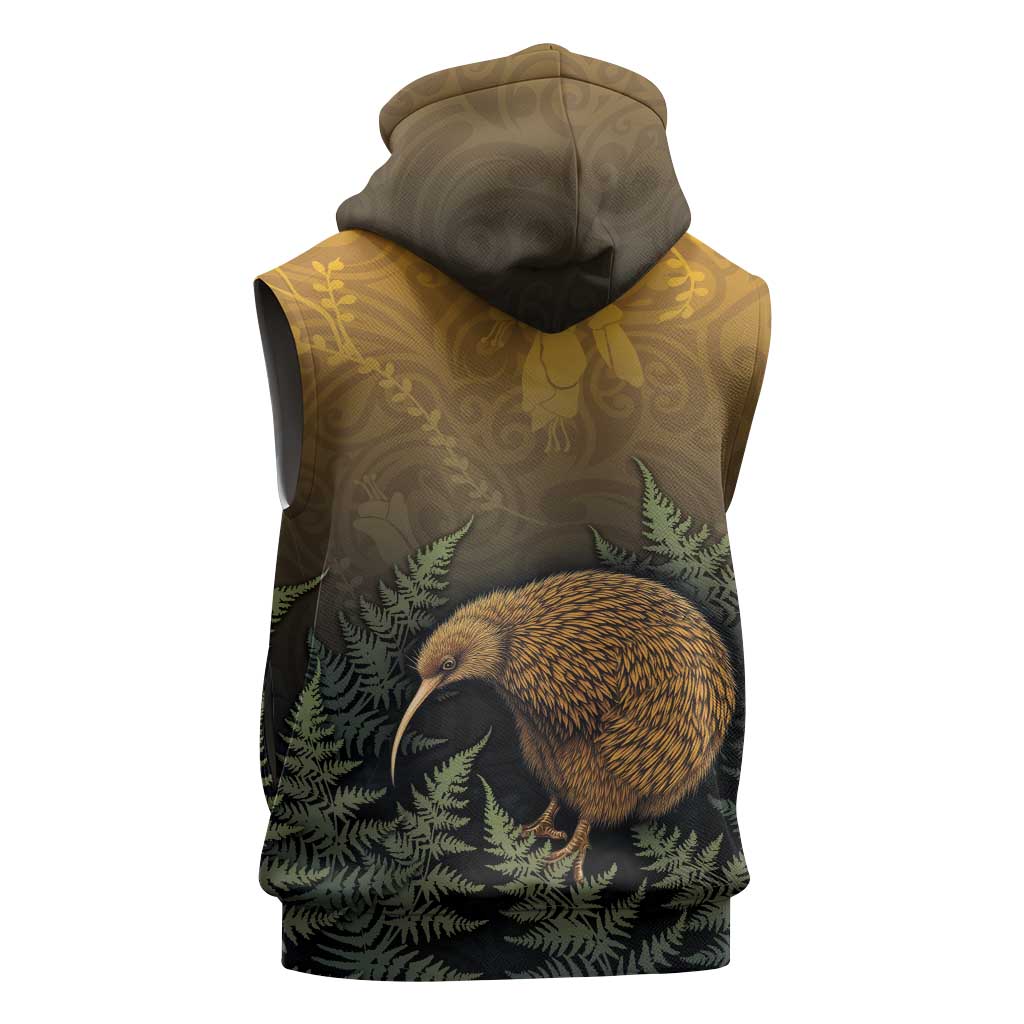 New Zealand Kiwi Bird Sleeveless Zip Hoodie Silver Fern Mix Maori Pattern LT05 - Polynesian Pride
