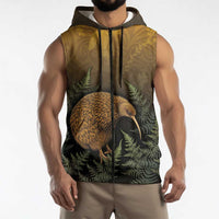 New Zealand Kiwi Bird Sleeveless Zip Hoodie Silver Fern Mix Maori Pattern LT05 - Polynesian Pride