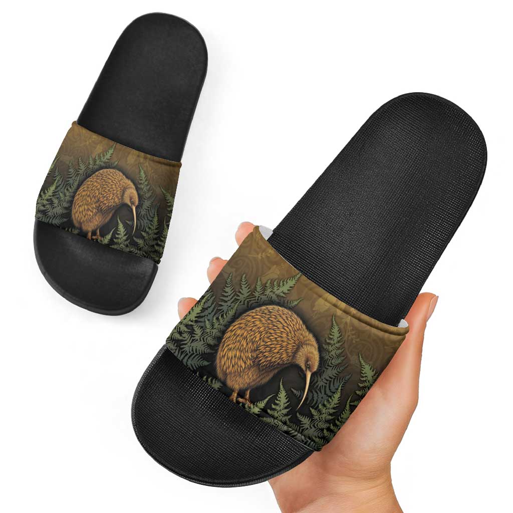 New Zealand Kiwi Bird Slide Sandals Silver Fern Mix Maori Pattern LT05 - Polynesian Pride