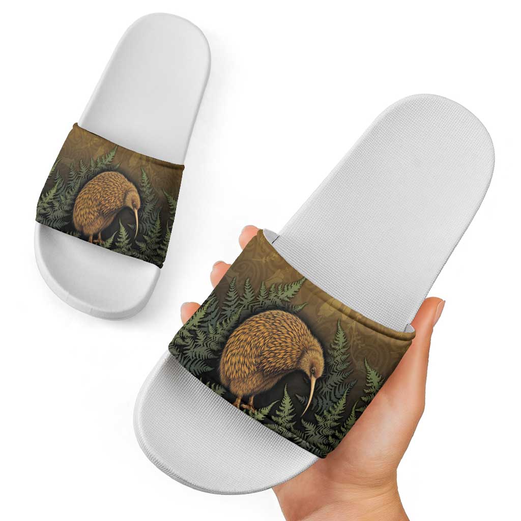 New Zealand Kiwi Bird Slide Sandals Silver Fern Mix Maori Pattern LT05 - Polynesian Pride