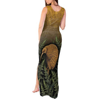 New Zealand Kiwi Bird Tank Maxi Dress Silver Fern Mix Maori Pattern LT05 - Polynesian Pride