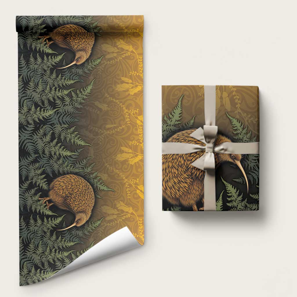 New Zealand Kiwi Bird Wrapping Paper Silver Fern Mix Maori Pattern LT05 58" × 23" Brown - Polynesian Pride