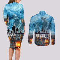 Hawaii Memorial Day Lantern Floating Couples Matching Long Sleeve Bodycon Dress and Long Sleeve Button Shirt Always In Our Hearts LT05 - Polynesian Pride