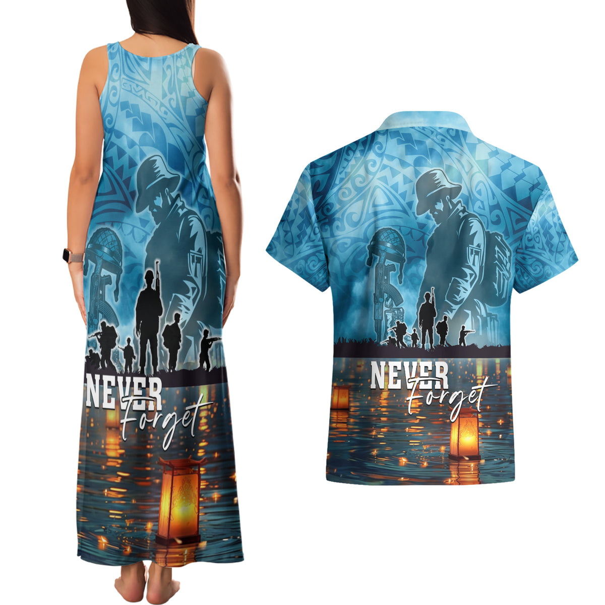 Hawaii Memorial Day Lantern Floating Couples Matching Tank Maxi Dress and Hawaiian Shirt Always In Our Hearts LT05 - Polynesian Pride