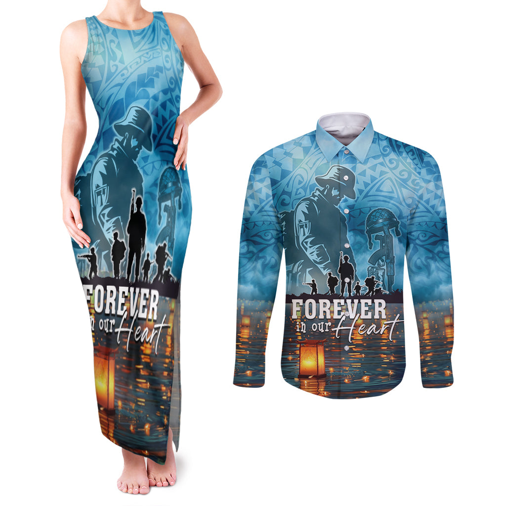 Hawaii Memorial Day Lantern Floating Couples Matching Tank Maxi Dress and Long Sleeve Button Shirt Always In Our Hearts