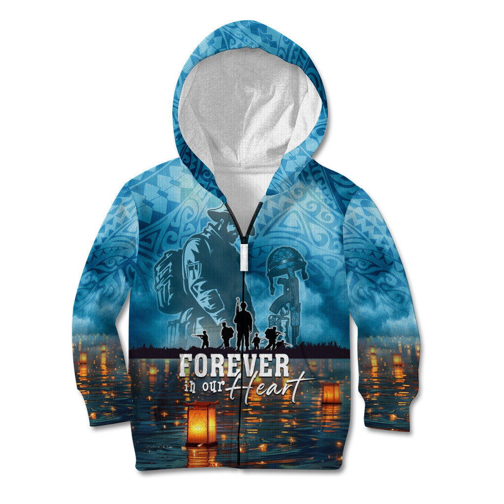 Hawaii Memorial Day Lantern Floating Kid Hoodie Always In Our Hearts LT05 Zip Hoodie Blue - Polynesian Pride