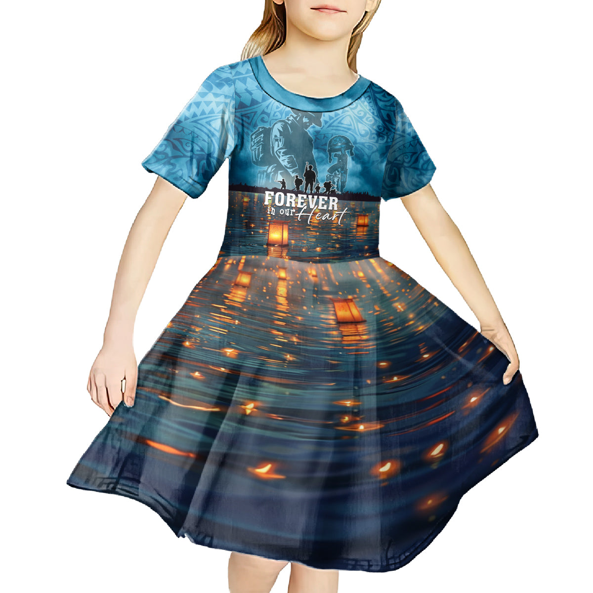 Hawaii Memorial Day Lantern Floating Kid Short Sleeve Dress Always In Our Hearts