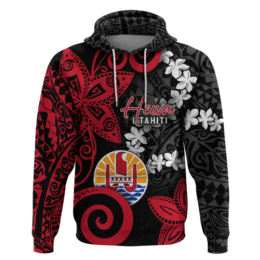 Tahiti Heiva Festival Hoodie Floral Pattern With Coat Of Arms LT05 Pullover Hoodie Black - Polynesian Pride