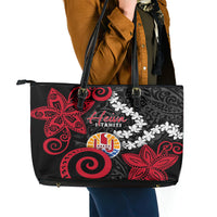 Tahiti Heiva Festival Leather Tote Bag Floral Pattern With Coat Of Arms