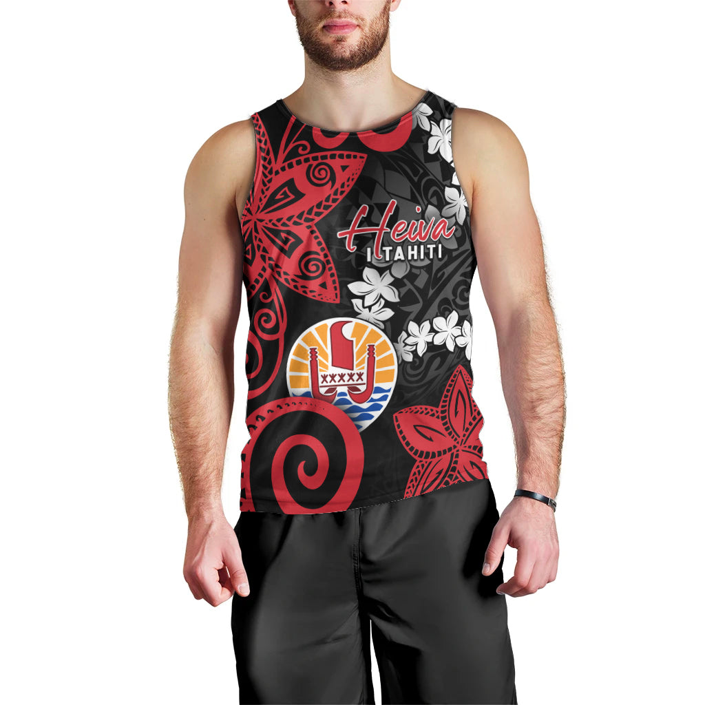 Tahiti Heiva Festival Men Tank Top Floral Pattern With Coat Of Arms