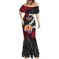 Tahiti Heiva Festival Mermaid Dress Floral Pattern With Coat Of Arms