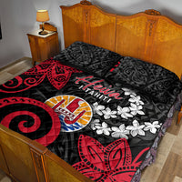 Tahiti Heiva Festival Quilt Bed Set Floral Pattern With Coat Of Arms