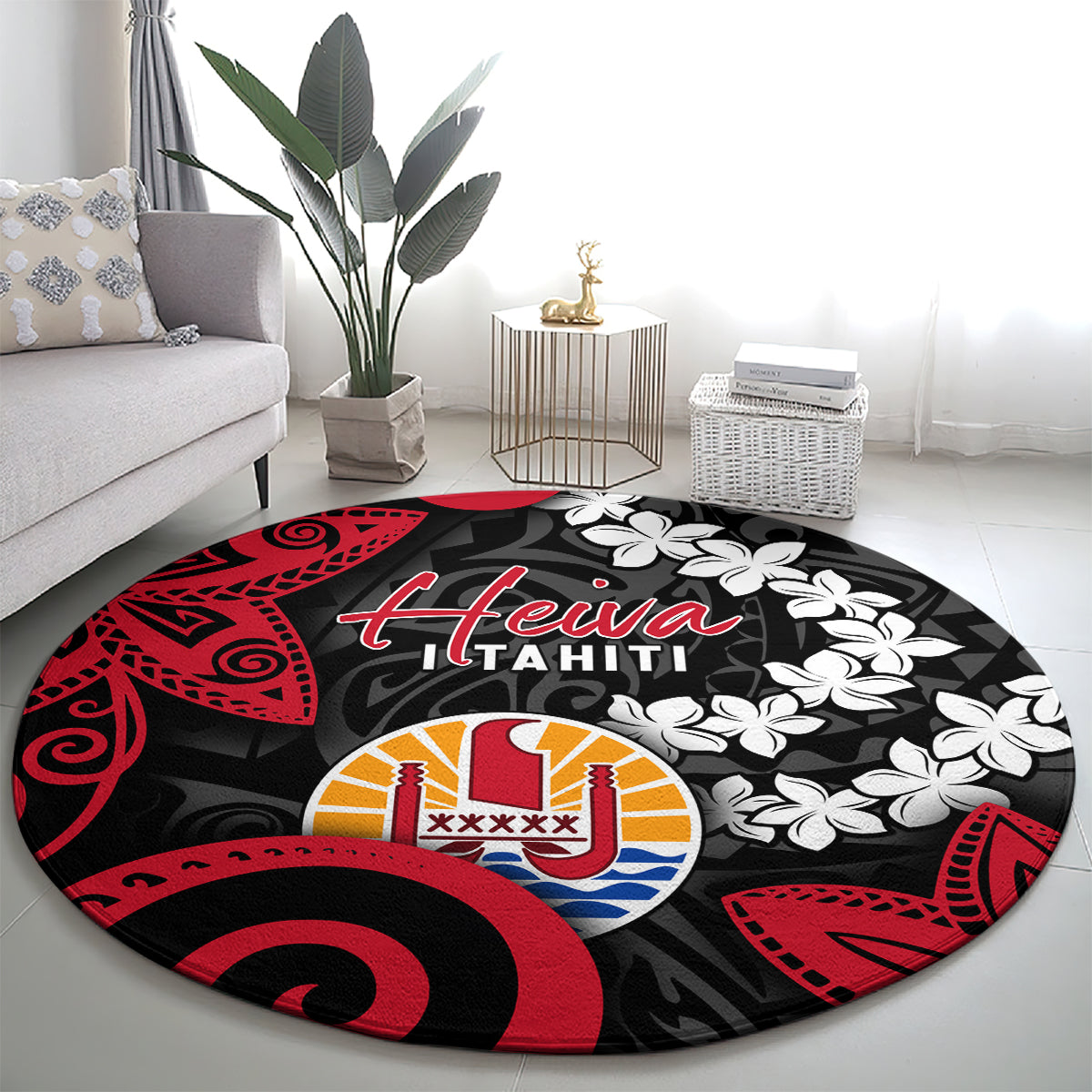 Tahiti Heiva Festival Round Carpet Floral Pattern With Coat Of Arms LT05 - Polynesian Pride