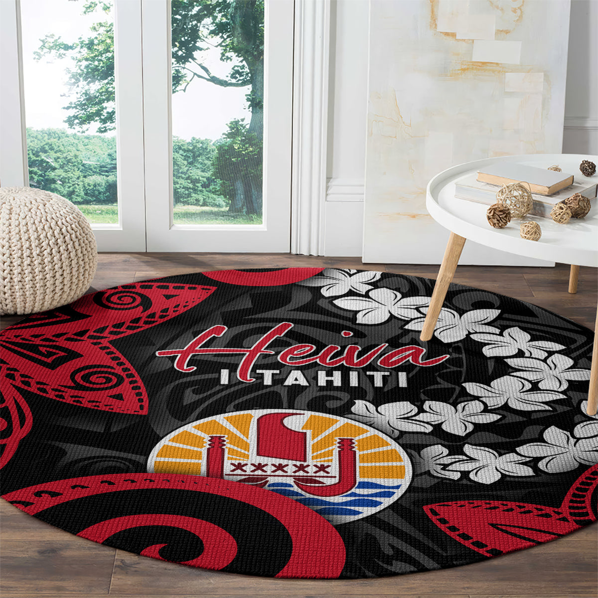 Tahiti Heiva Festival Round Carpet Floral Pattern With Coat Of Arms LT05 - Polynesian Pride