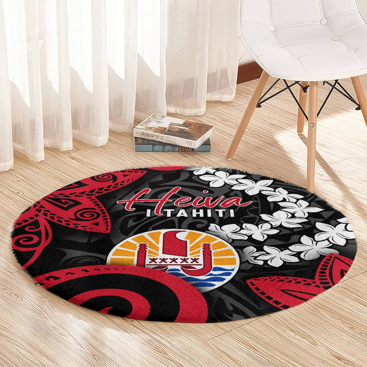 Tahiti Heiva Festival Round Carpet Floral Pattern With Coat Of Arms LT05 - Polynesian Pride