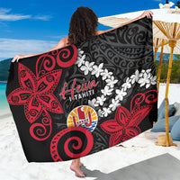 Tahiti Heiva Festival Sarong Floral Pattern With Coat Of Arms LT05 One Size 44 x 66 inches Black - Polynesian Pride