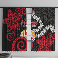 Tahiti Heiva Festival Window Curtain Floral Pattern With Coat Of Arms LT05 With Hooks Black - Polynesian Pride