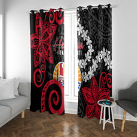 Tahiti Heiva Festival Window Curtain Floral Pattern With Coat Of Arms LT05 With Grommets Black - Polynesian Pride