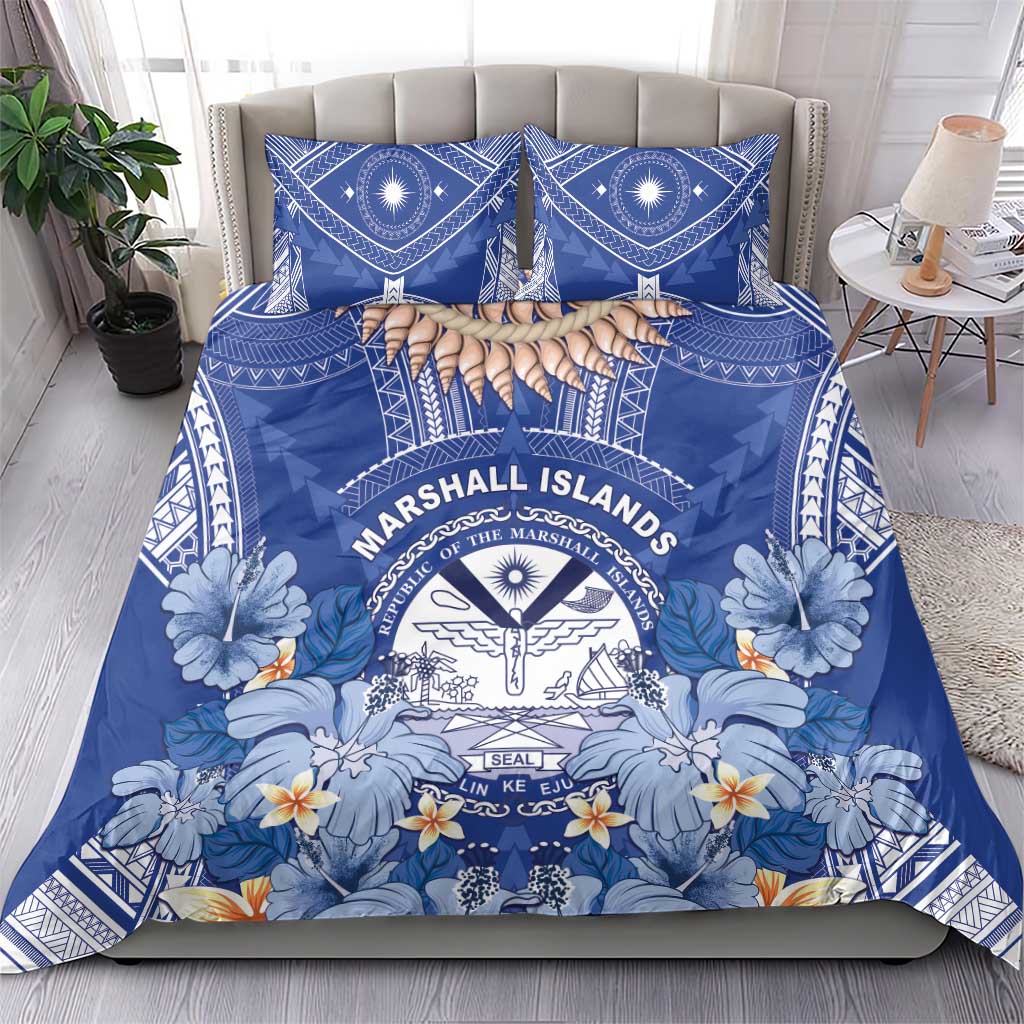 Marshall Islands Jemenei Day Bedding Set Polynesian Tribal Tattoo Seashell Necklace