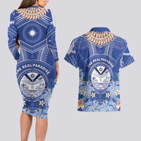 Marshall Islands Jemenei Day Couples Matching Long Sleeve Bodycon Dress and Hawaiian Shirt Polynesian Tribal Tattoo Seashell Necklace