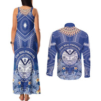 Marshall Islands Jemenei Day Couples Matching Tank Maxi Dress and Long Sleeve Button Shirt Polynesian Tribal Tattoo Seashell Necklace
