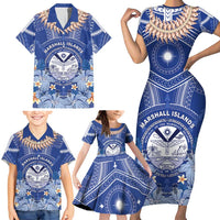 Marshall Islands Jemenei Day Family Matching Short Sleeve Bodycon Dress and Hawaiian Shirt Polynesian Tribal Tattoo Seashell Necklace