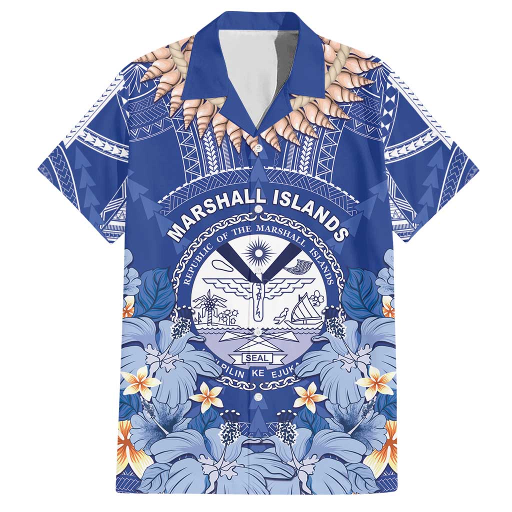 Marshall Islands Jemenei Day Family Matching Short Sleeve Bodycon Dress and Hawaiian Shirt Polynesian Tribal Tattoo Seashell Necklace