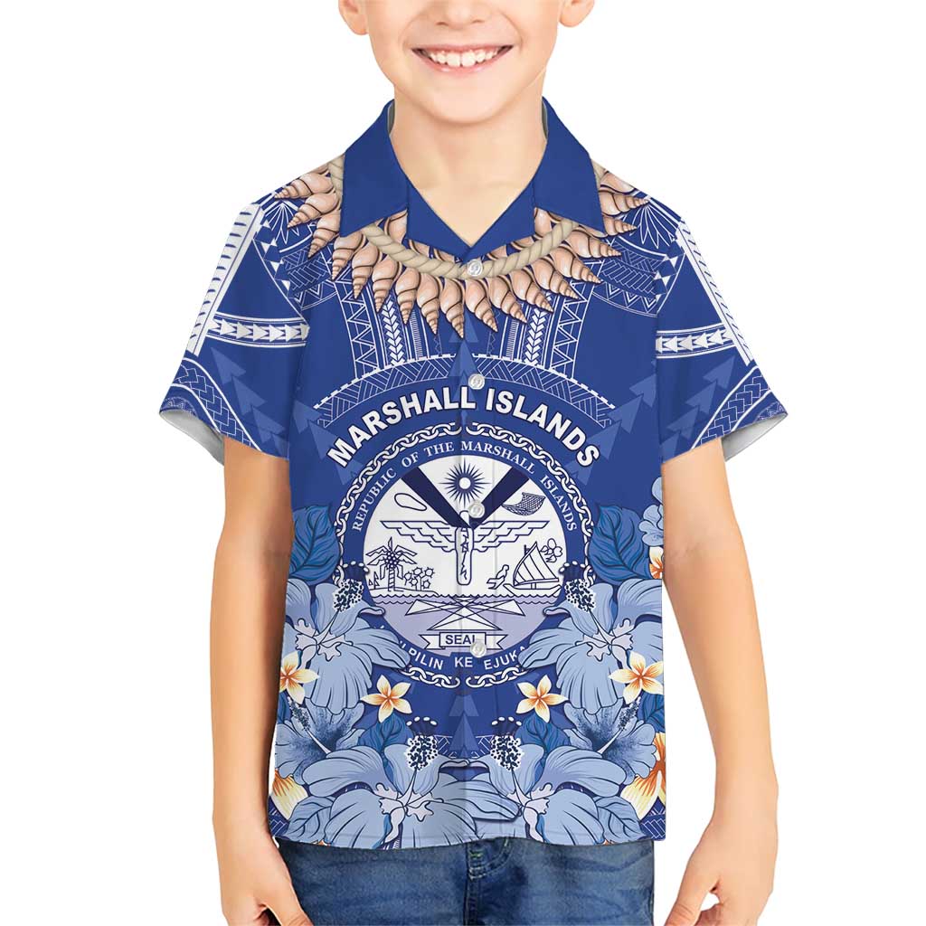 Marshall Islands Jemenei Day Family Matching Short Sleeve Bodycon Dress and Hawaiian Shirt Polynesian Tribal Tattoo Seashell Necklace